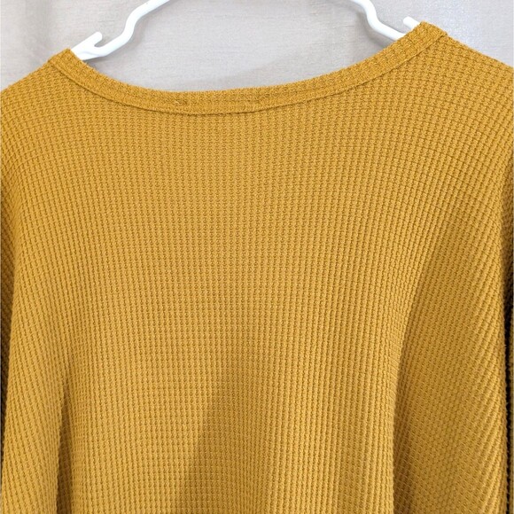 Workshop Republic Women's Top 2X Mustard Yellow V-Neck Long Sleeve Waffle Tee - Picture 12 of 13
